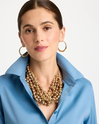 Mocha Faux Pearl Multistrand Bib Necklace click to view larger image.