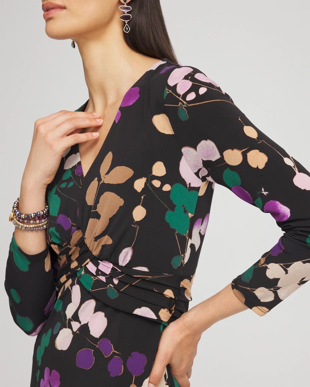 V-neck 3/4 Sleeve Floral Maxi Dress click to view larger image.