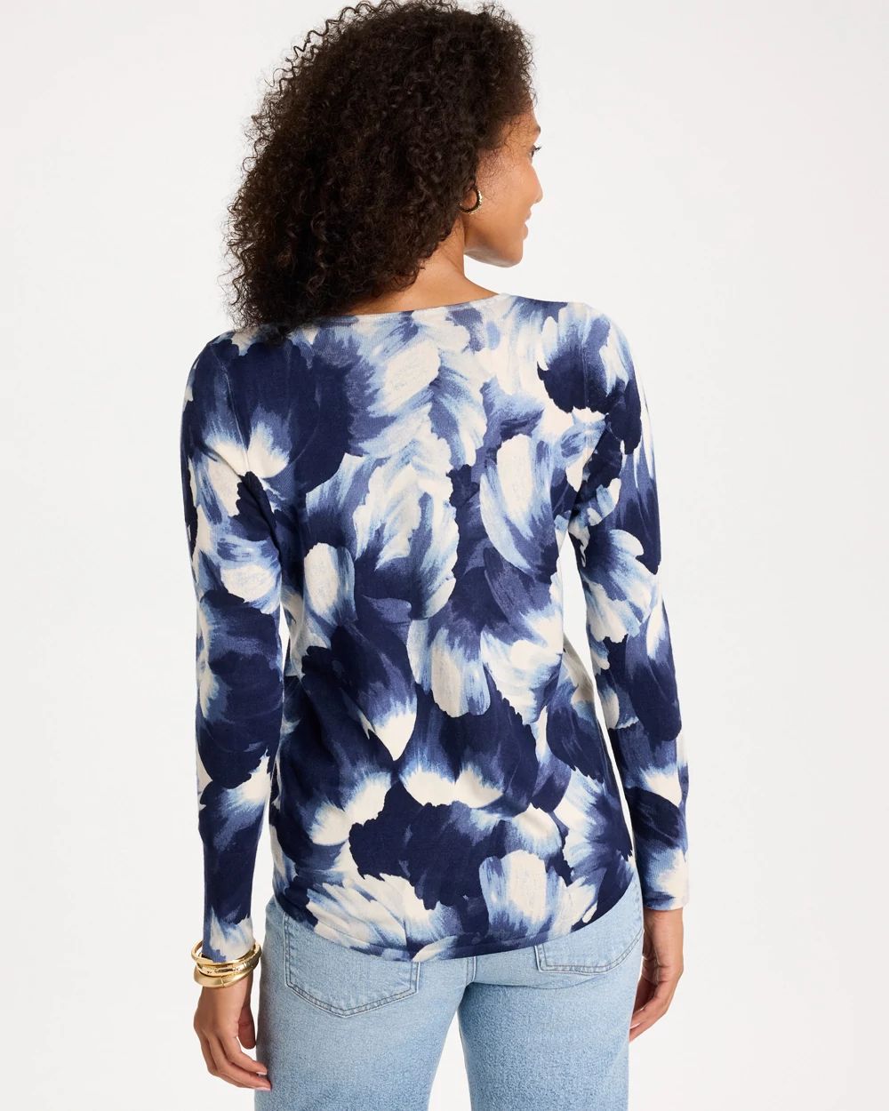 Ella V-Neck Floral Pullover Sweater click to view larger image.