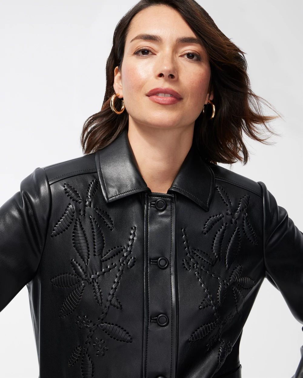 Cutwork Faux Leather Jacket