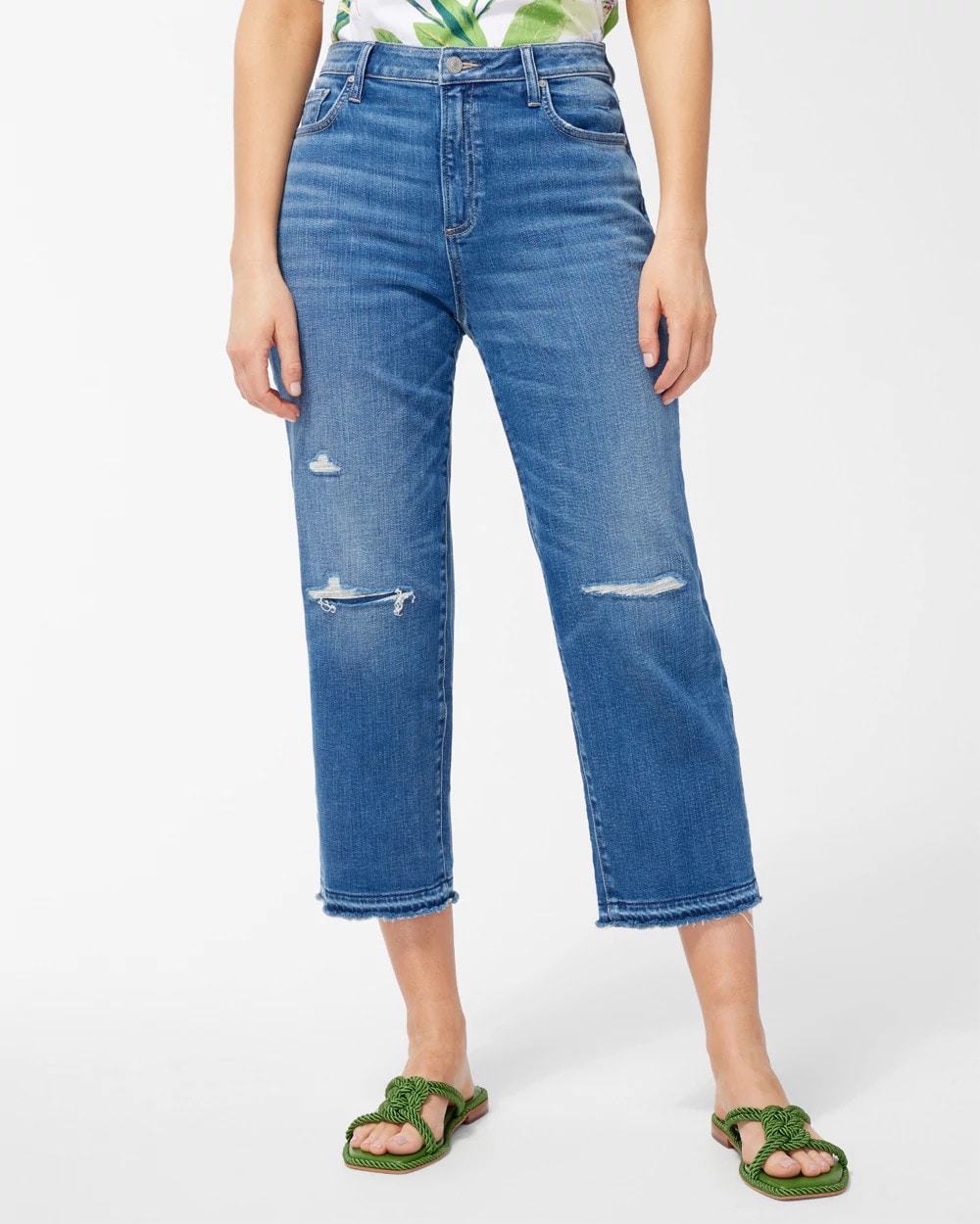 High Rise Distressed Straight Crops