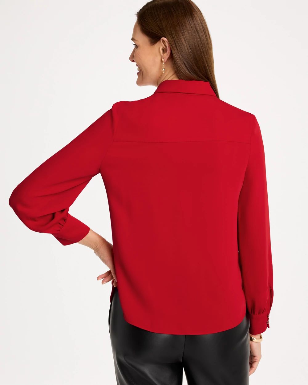Satin Ruffled Button-Down Blouse click to view larger image.