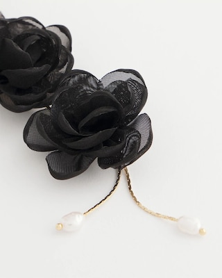 Black Floral Linear Drop Earrings click to view larger image.
