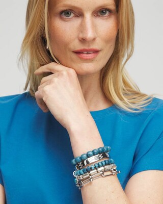 Blue Agate Beaded Stretch Bracelet