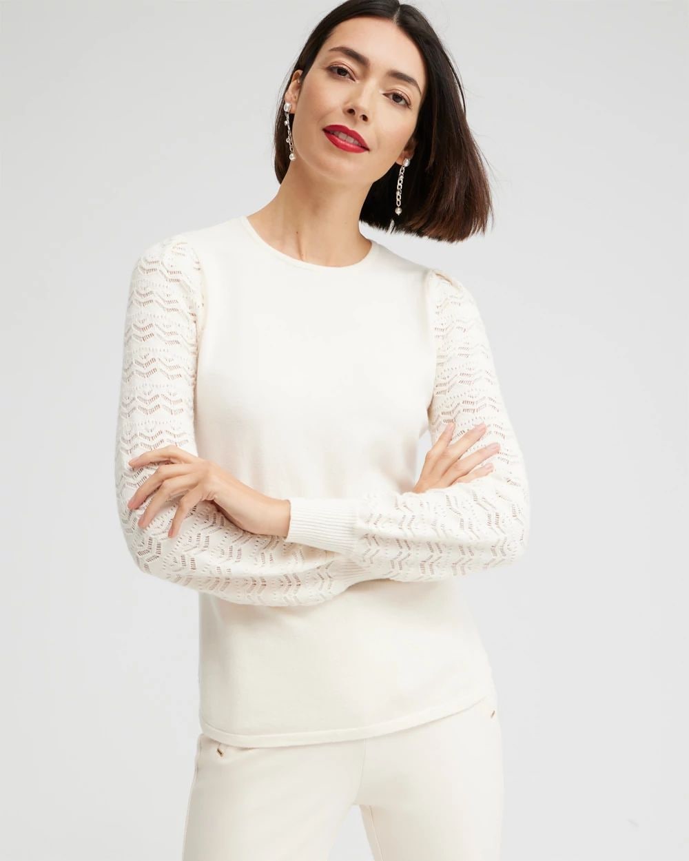 Crochet Sleeve Pullover Sweater
