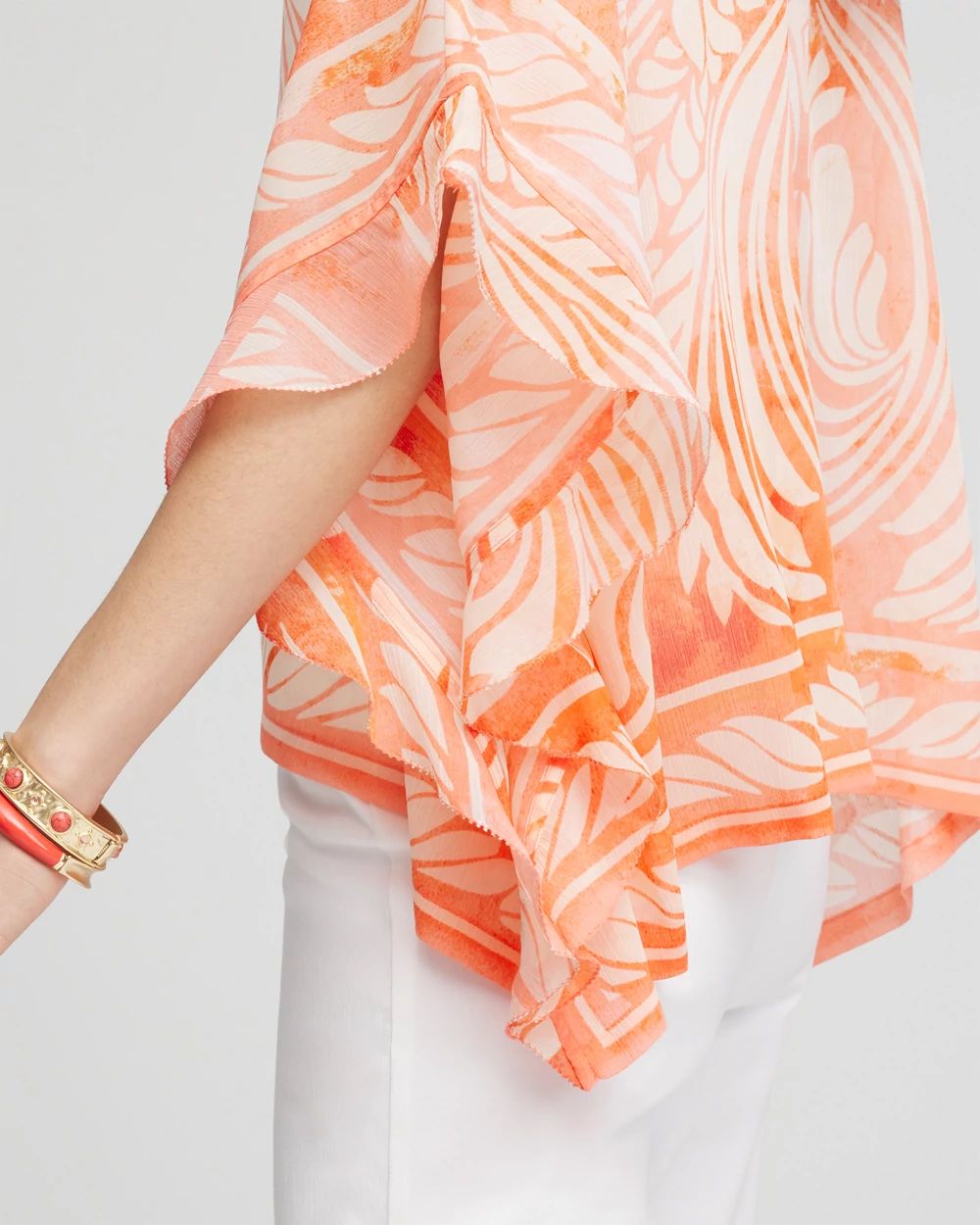 Sheer V-Neck Print Poncho