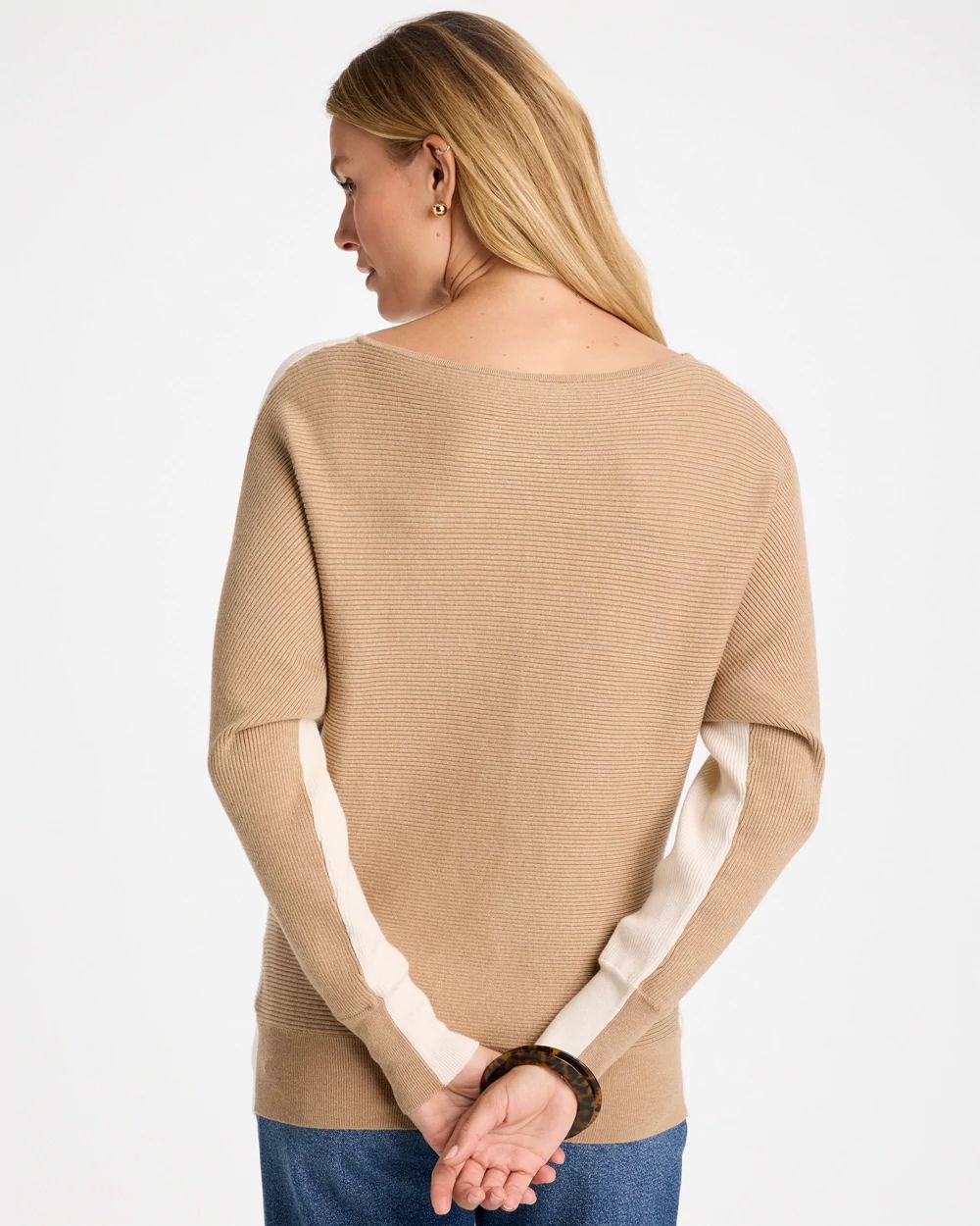 Colorblock Bateau Dolman Pullover Sweater click to view larger image.