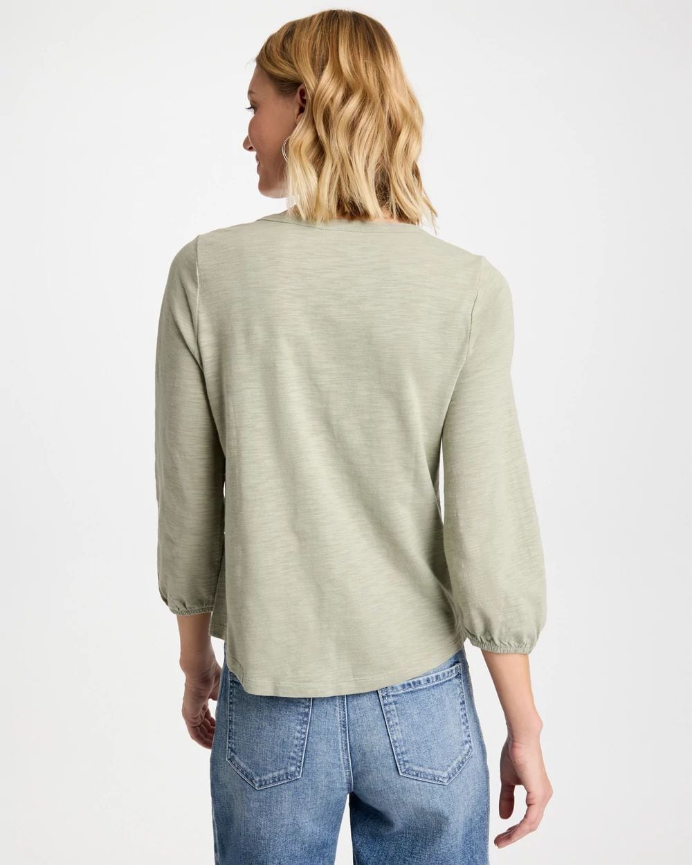 Puff Sleeve Cotton Slub Henley Tee click to view larger image.