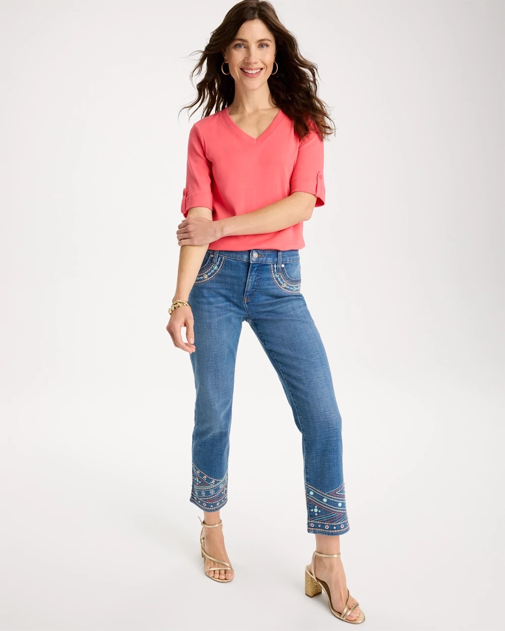 Girlfriend Slim Embellished Crop Jeans