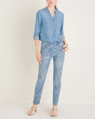 So Slimming Paisley-Print Girlfriend Ankle Jeans