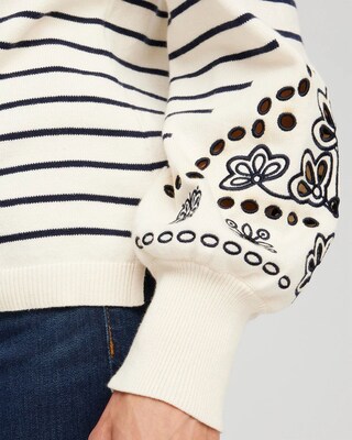 Embroidered Stripe Pullover Sweater