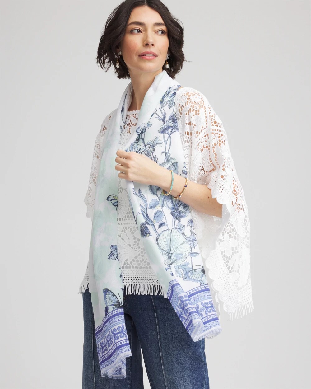 Recycled Woven Floral Oblong Scarf
