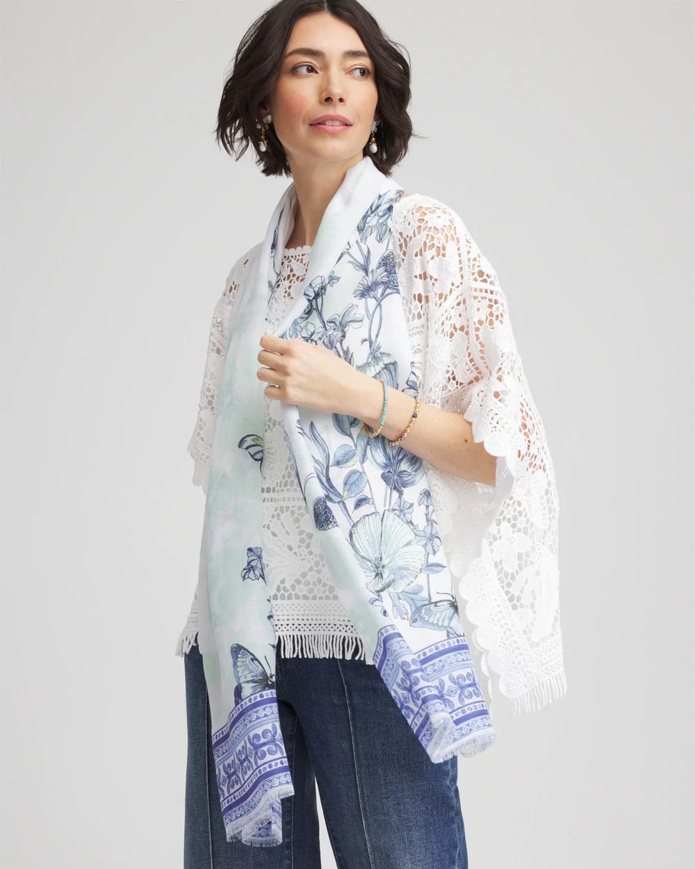 Recycled Woven Floral Oblong Scarf