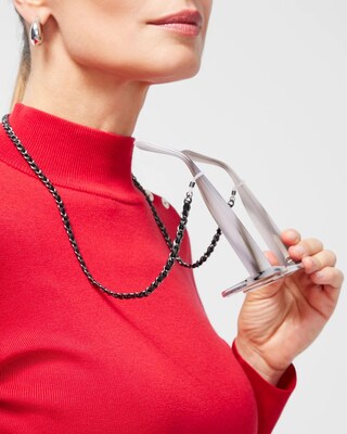 Faux Leather & Hematite Eyeglass Chain