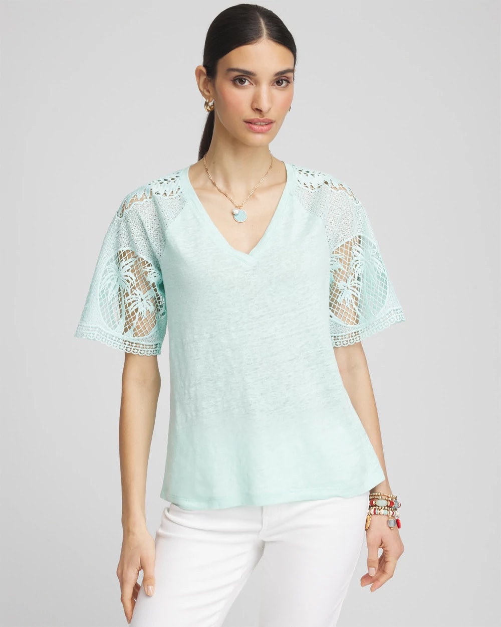 Linen Crochet Lace Short Sleeve Tee, photo 1 of 5