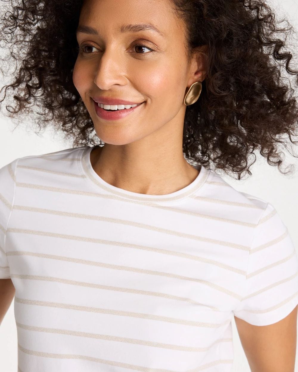 Cotton Stretch Striped Cap Sleeve Tee