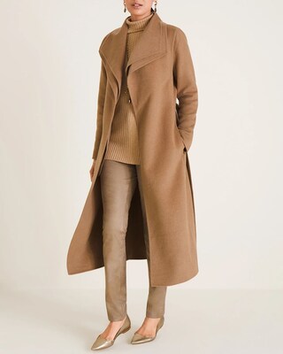 Double-Collar Wool-Blend Wrap Coat