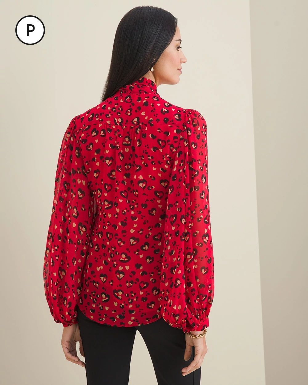 Petite Printed Bow Blouse