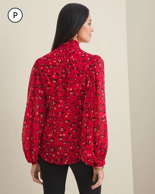 Petite Printed Bow Blouse