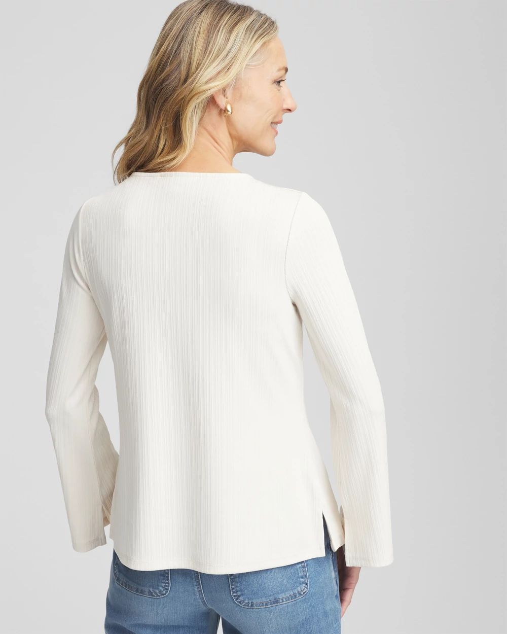 Ribbed Ruched-Neck Top