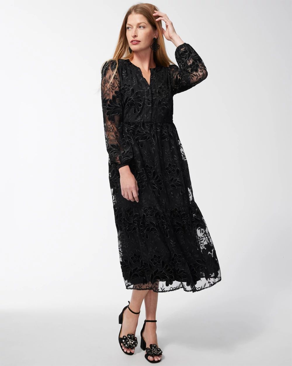 Burnout Floral Lace Midi Dress