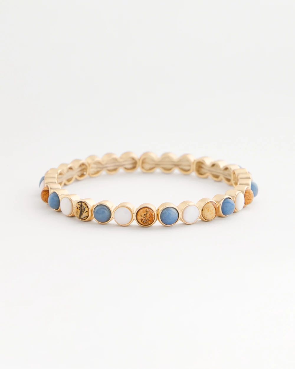 Goldtone Genuine Stone Round Stretch Bracelet