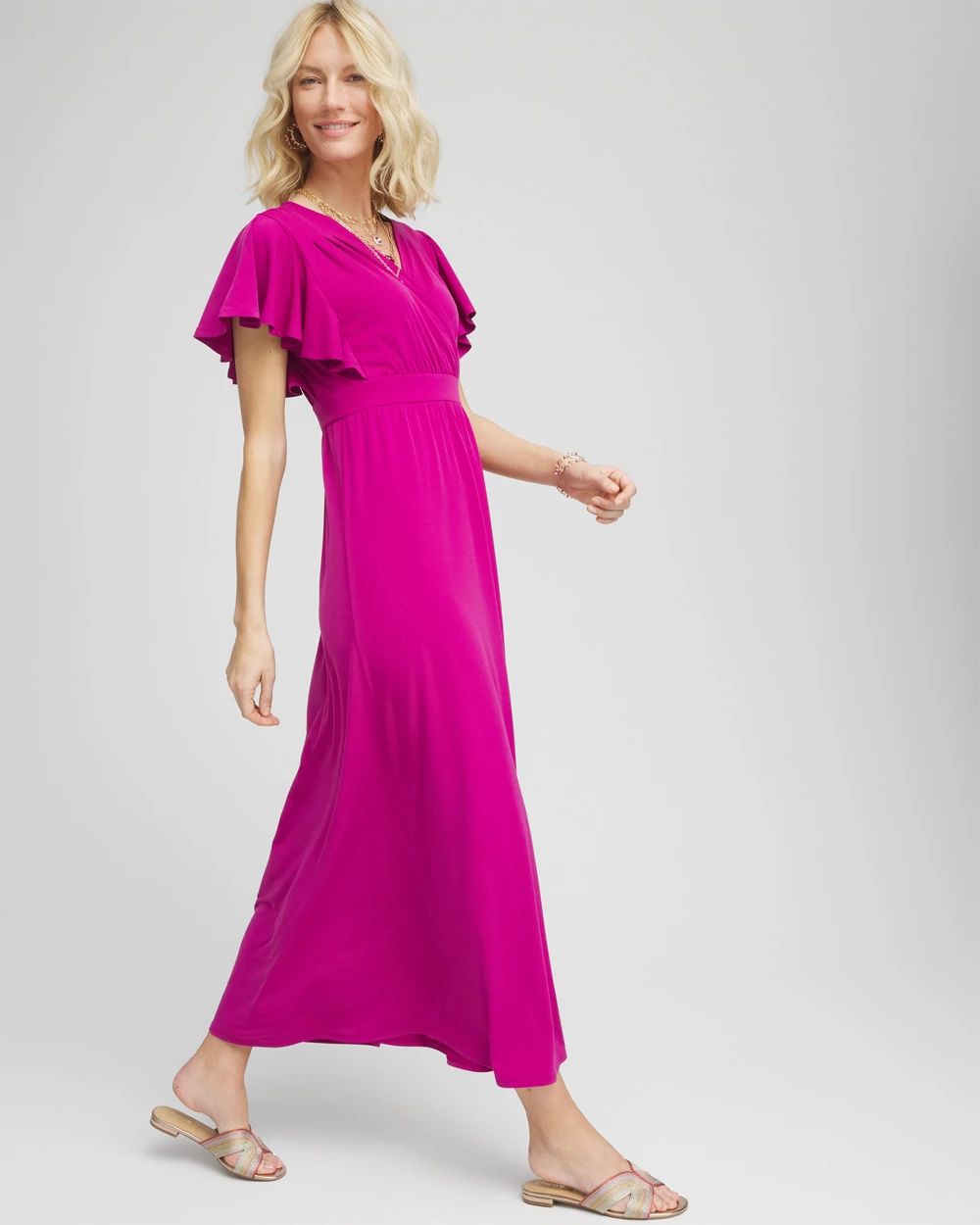 Flutter Sleeved Jersey Maxi Dress