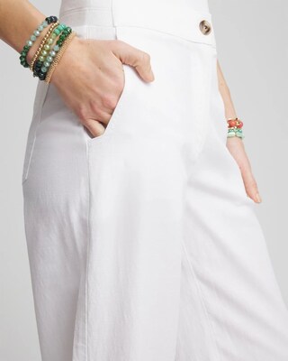 Ribbed Waist Linen Blend Straight-Leg Cropped Pants click to view larger image.