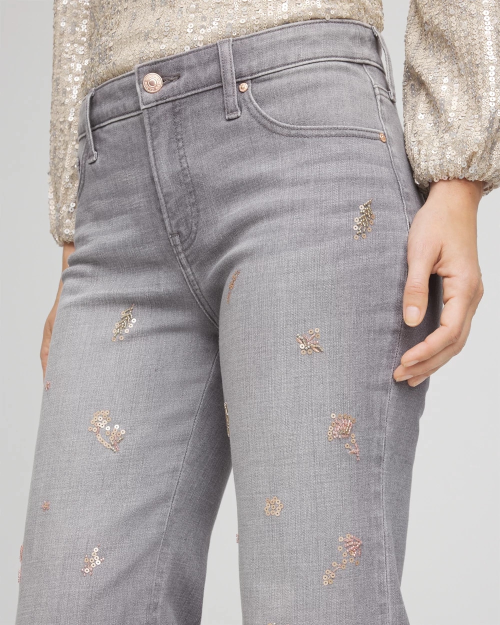 Rose Gold Embellished Girlfriend Flared Jeans