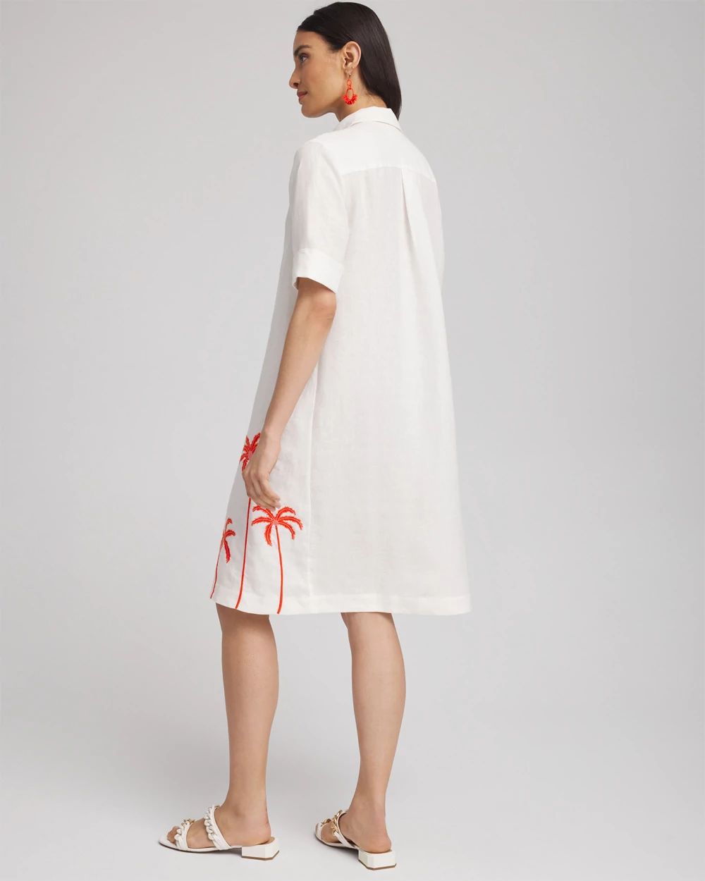 Linen Embroidered Palms Dress click to view larger image.