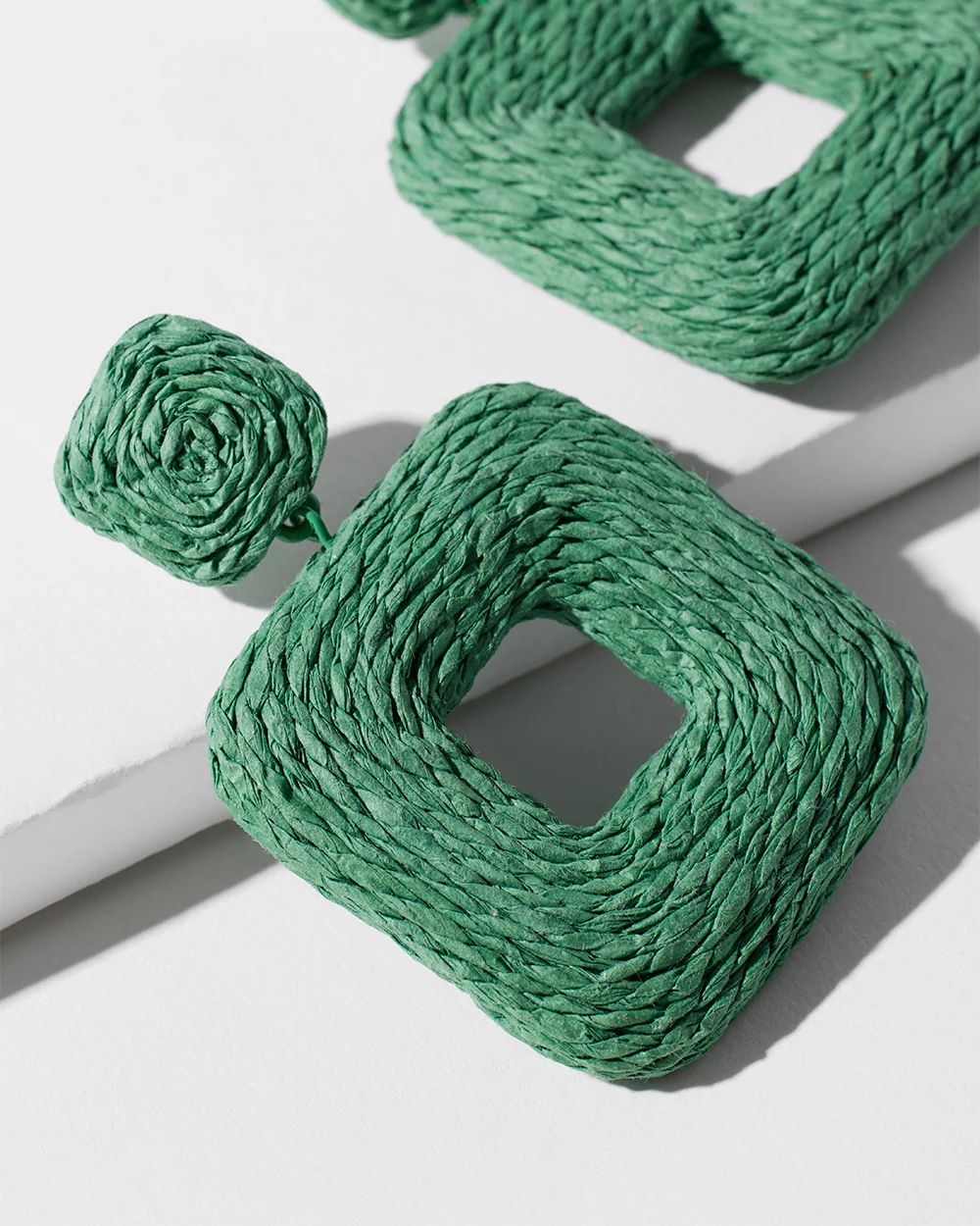 Green Raffia Square Earrings