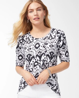 Ikat Gathered Sleeve Slub Tee