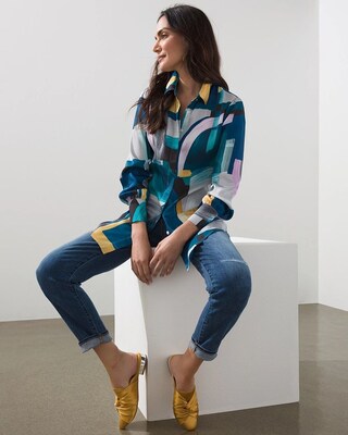 Abstract Print Button Front Tunic