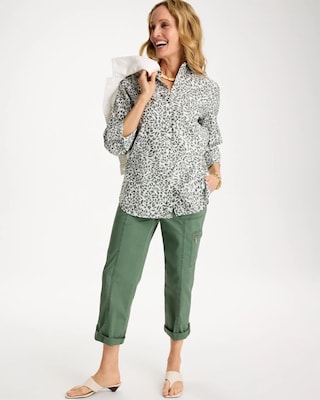Poplin Cropped Roll Tab Pants click to view larger image.