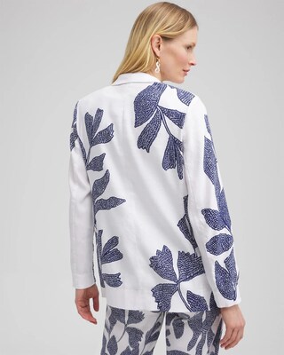 Printed Linen Blend Stretch Blazer