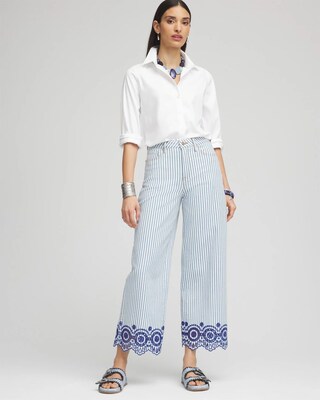 Eyelet High-Rise Wide Cropped Jeans click to view larger image.