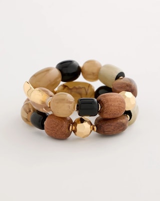 Stretch Set of Two Neutral Beaded Bracelets