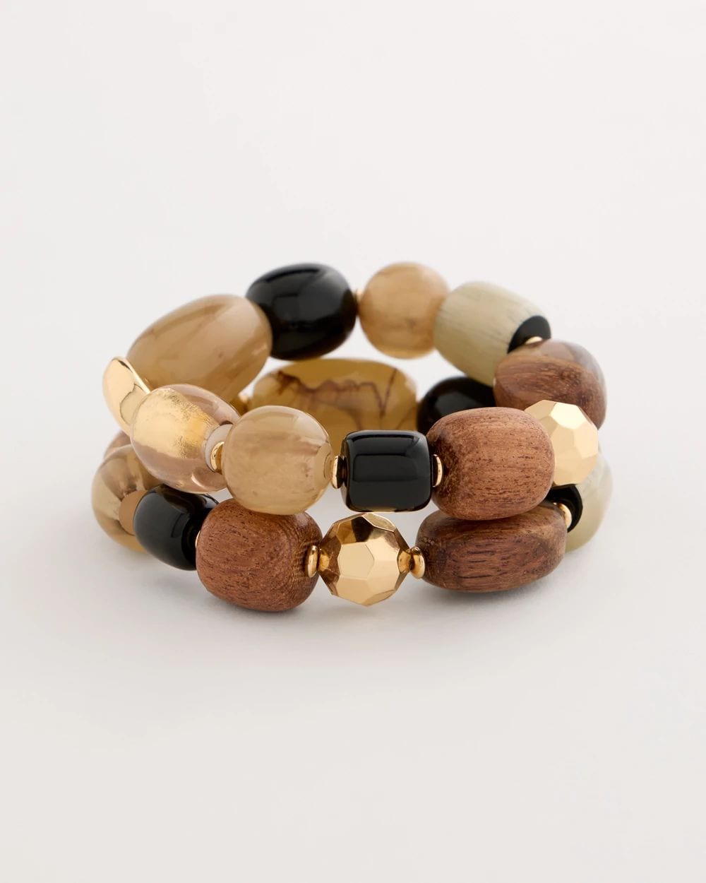 Stretch Set of Two Neutral Beaded Bracelets