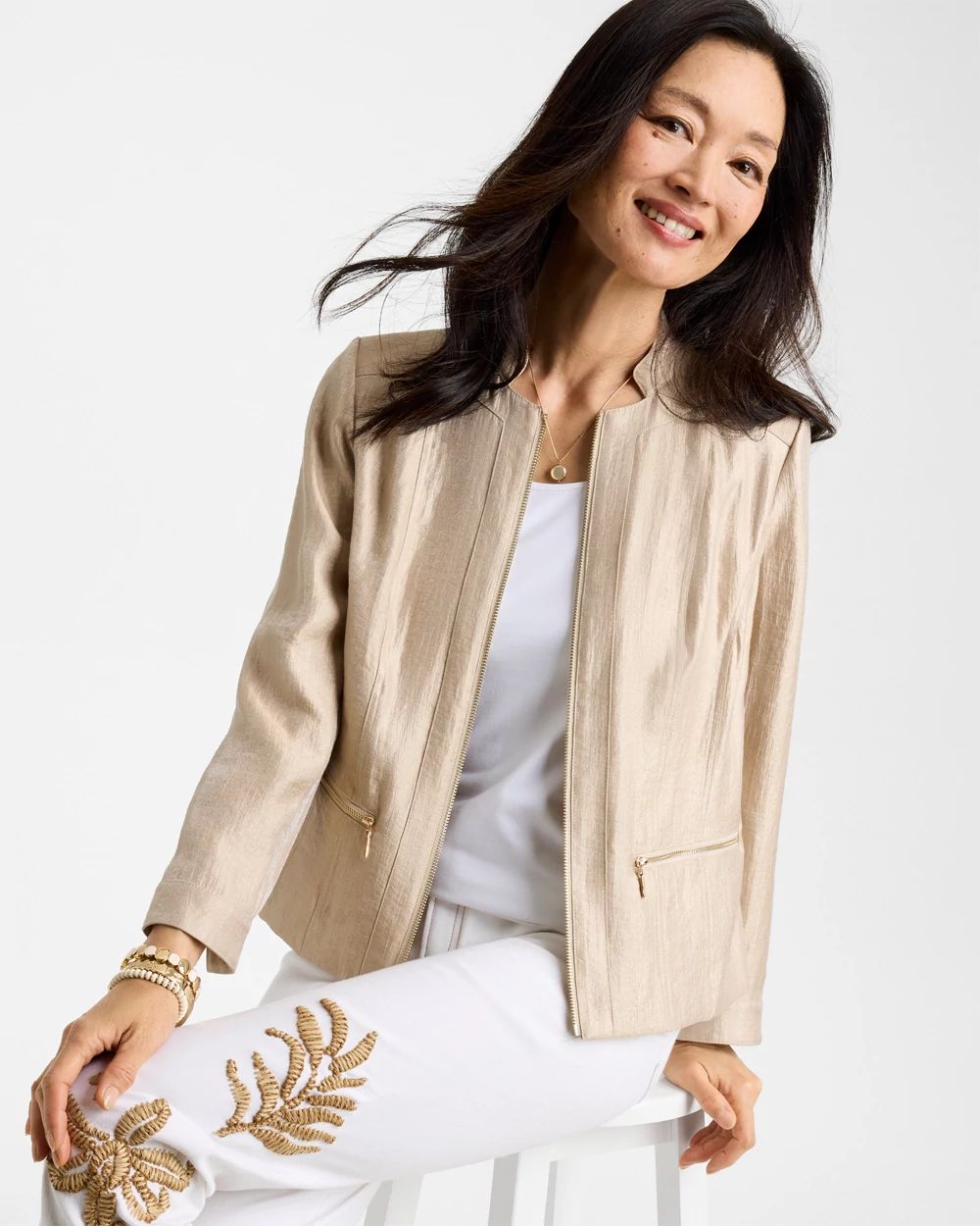 Satin Stand Collar Jacket click to view larger image.