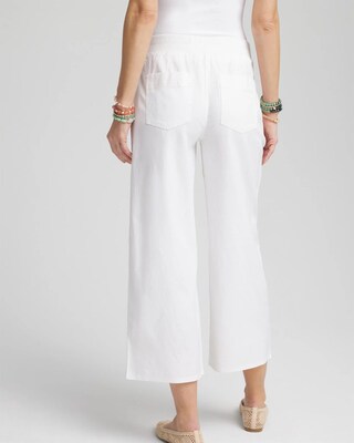 Ribbed Waist Linen Blend Straight-Leg Cropped Pants click to view larger image.