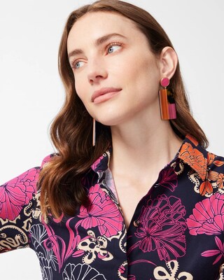 No Iron Stretch Floral Flare Sleeve Tunic