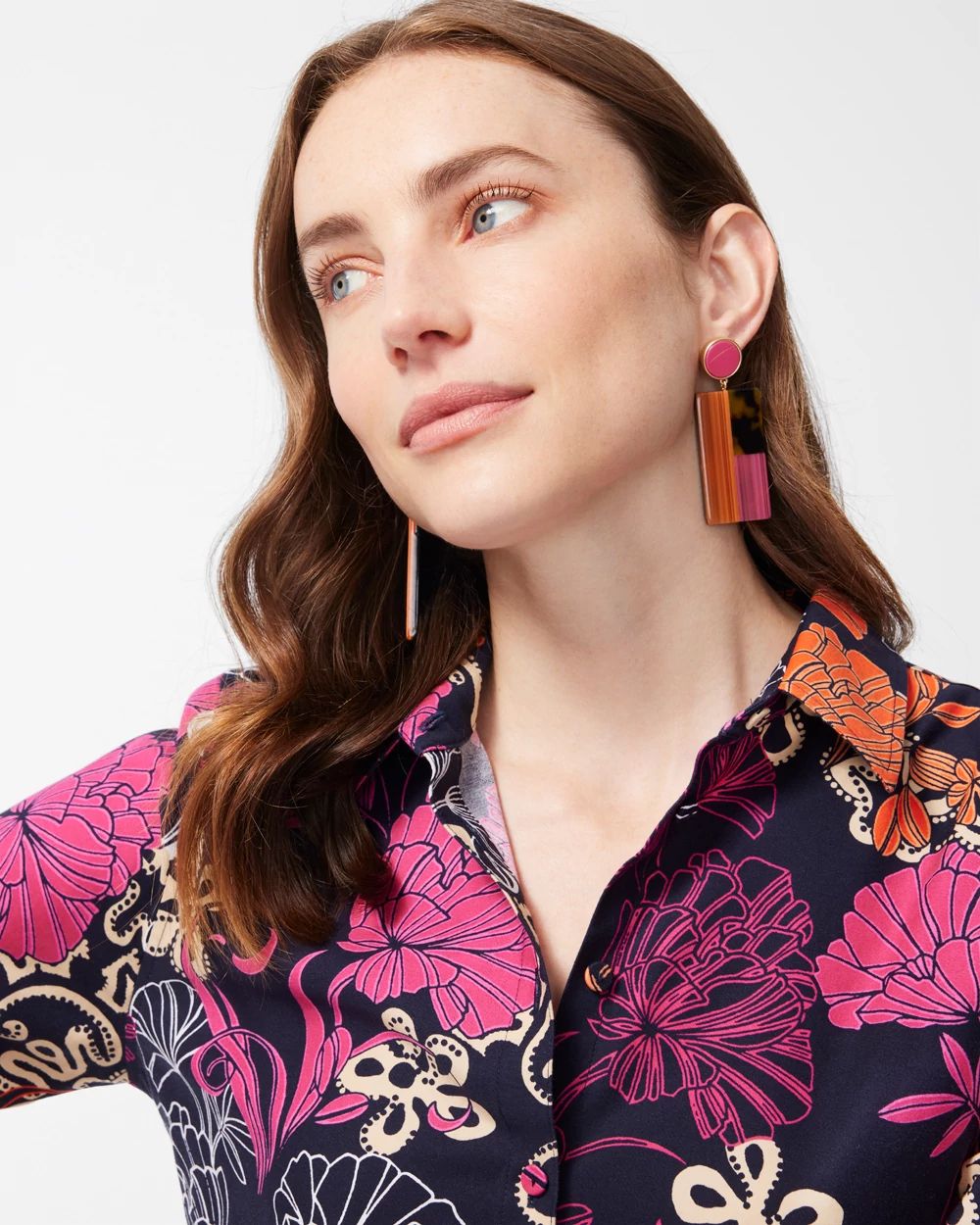No Iron Stretch Floral Flare Sleeve Tunic