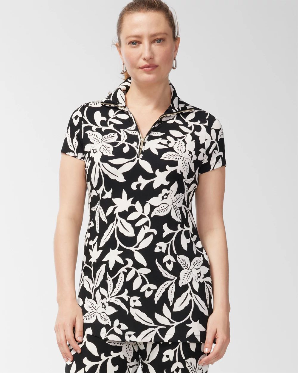 Travelers Floral Print Zip Front Top