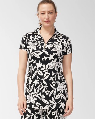 Travelers Floral Print Zip Front Top