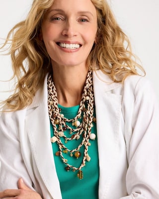 Neutral Beaded Layered Braided Necklace click to view larger image.