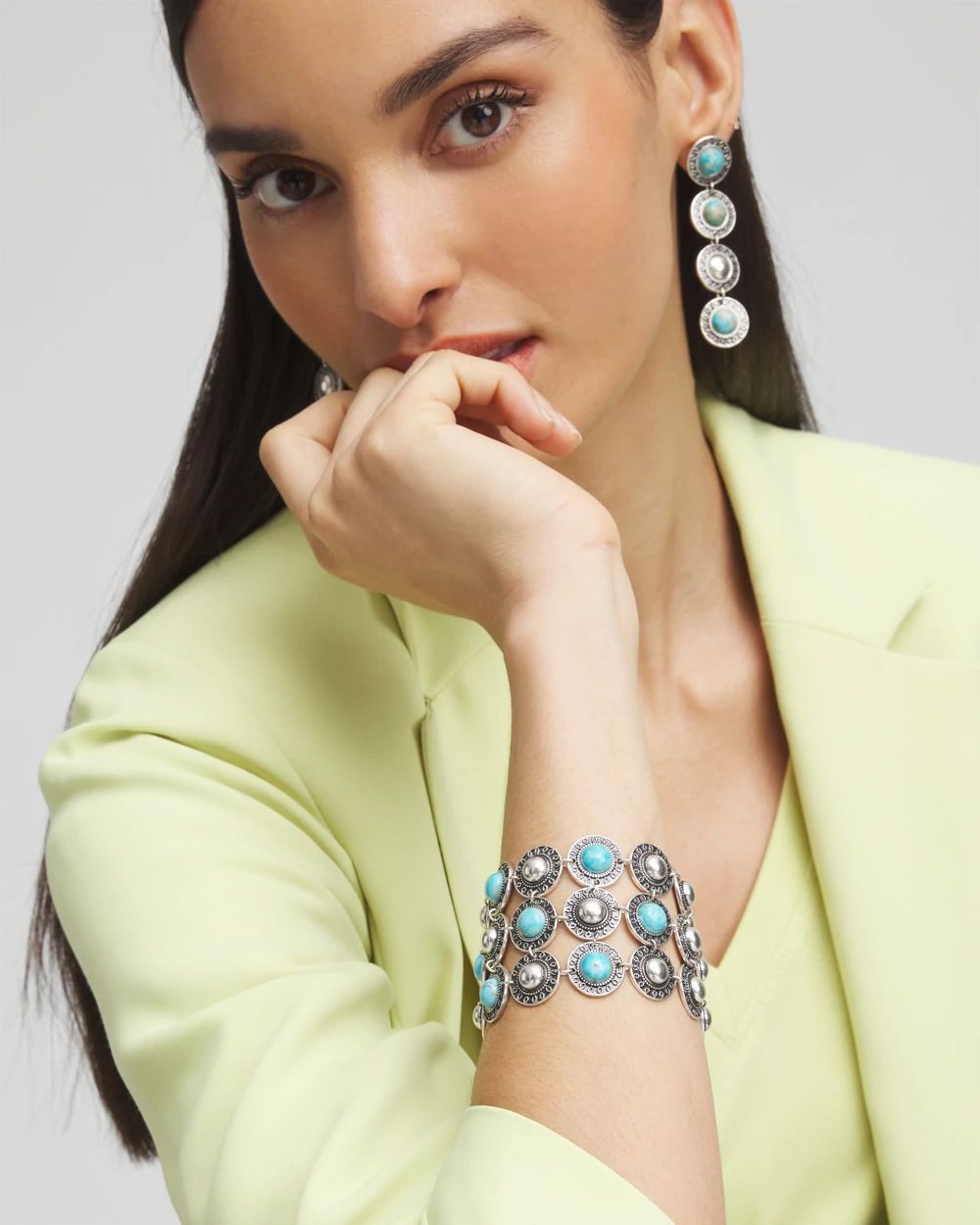 Turquoise and Silver Cab Bracelet click to view larger image.