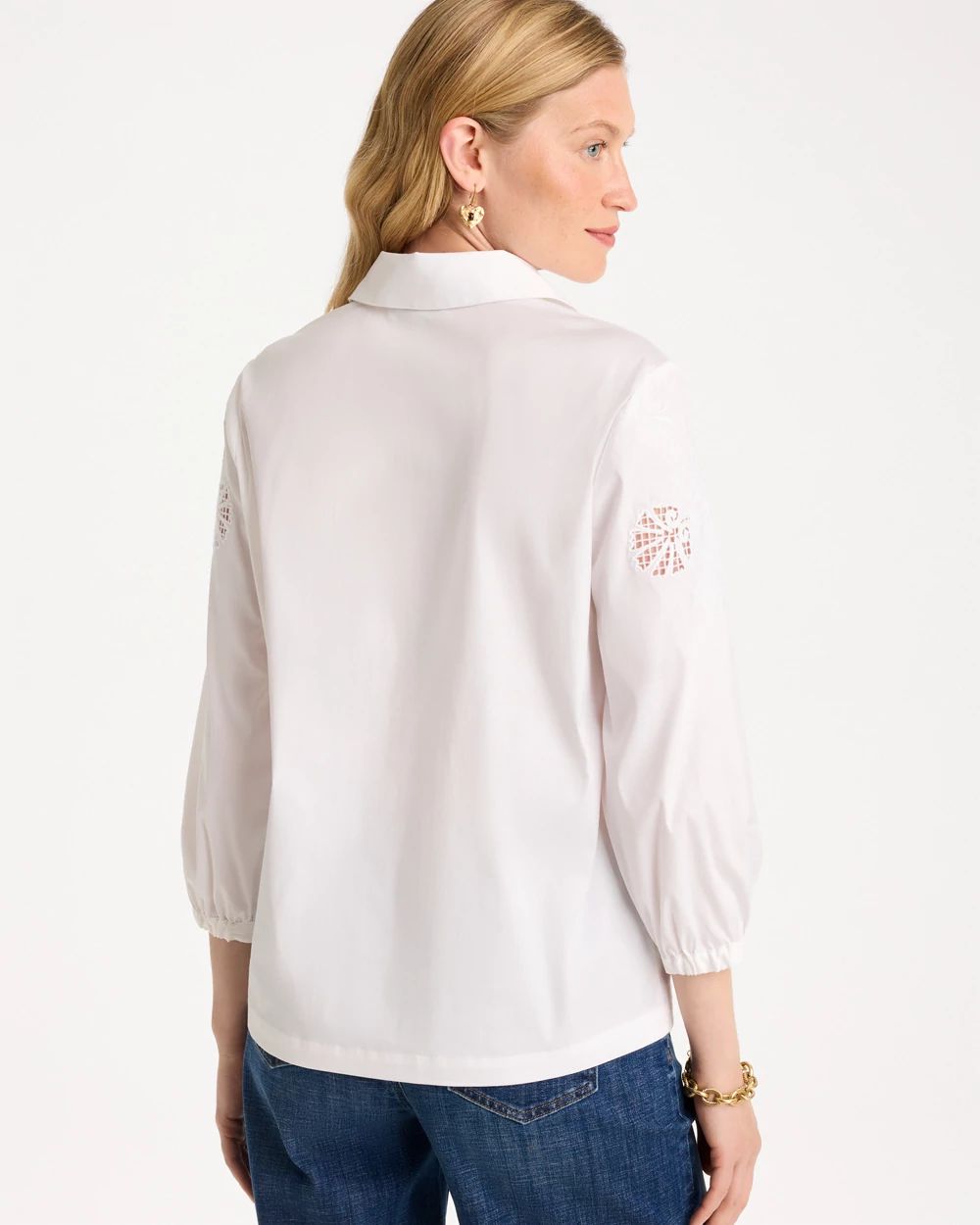 Embroidered Popover Poplin Cotton Shirt click to view larger image.