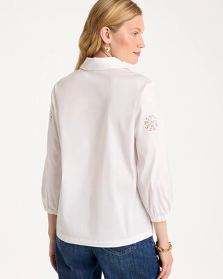 Embroidered Popover Poplin Cotton Shirt click to view larger image.