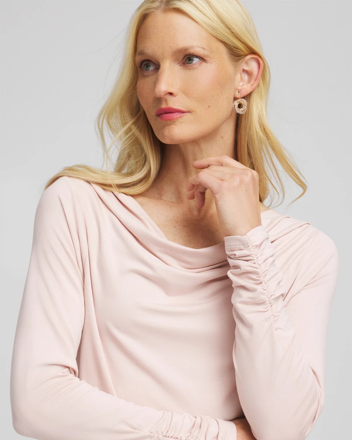Chico's Cowlneck Long-sleeved Tee In Pink In Pink