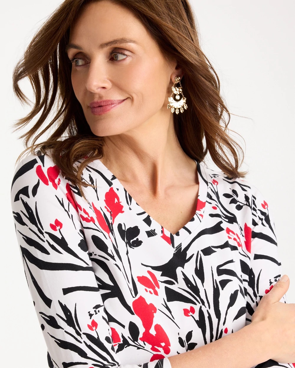 Cotton Stretch 3/4 Sleeve Floral Tee